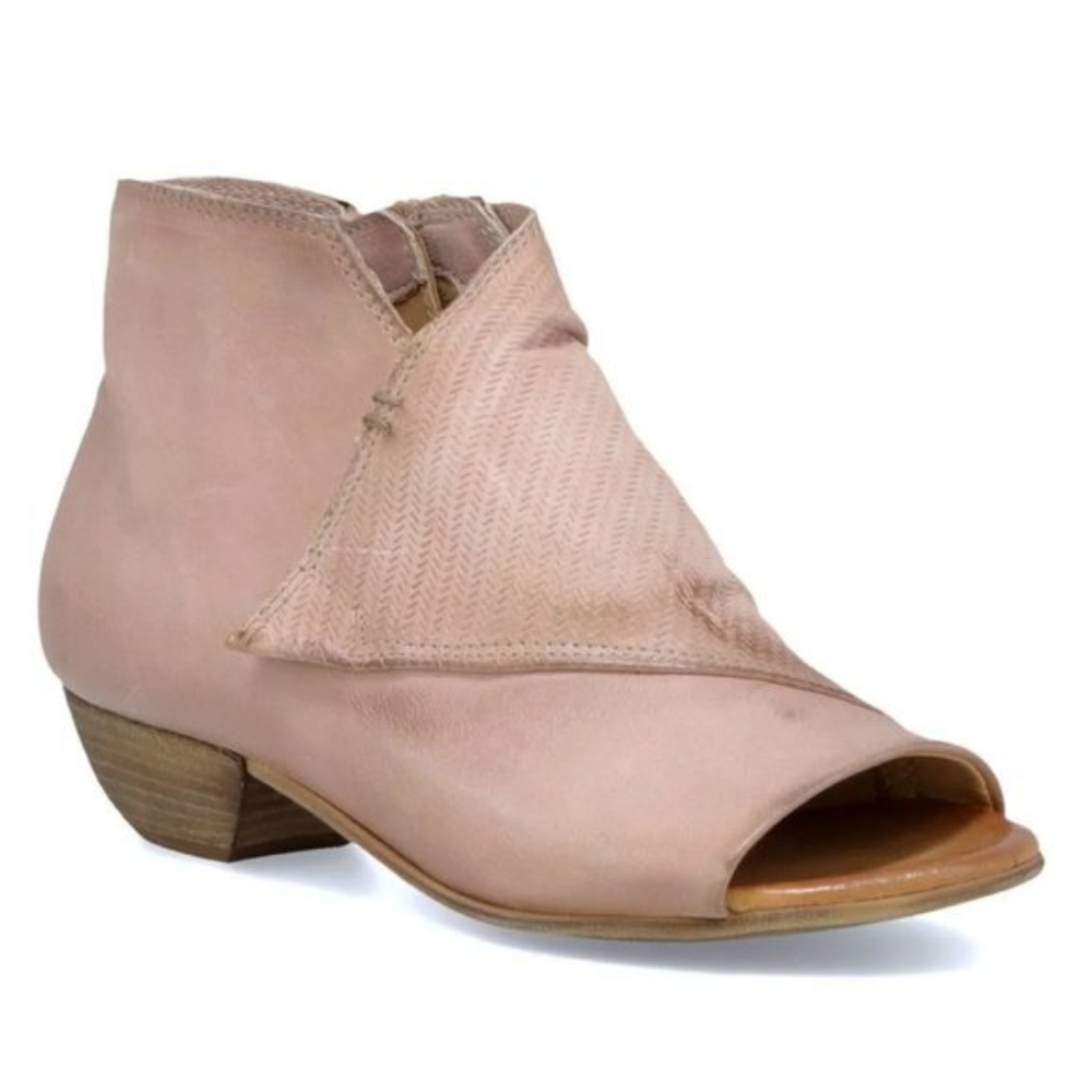 Blush Pearl Camp Peep Toe Leather Booties - Anthropologie + Miz Mooz